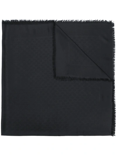 Gucci Black Tonal Gg Supreme Silk Wool Scarf In Black