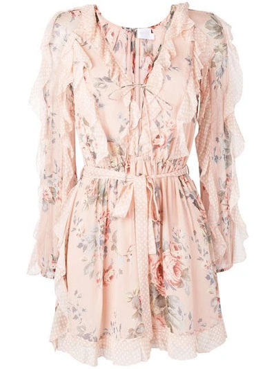 Zimmermann Floral Print Ruffle Dress In Pink