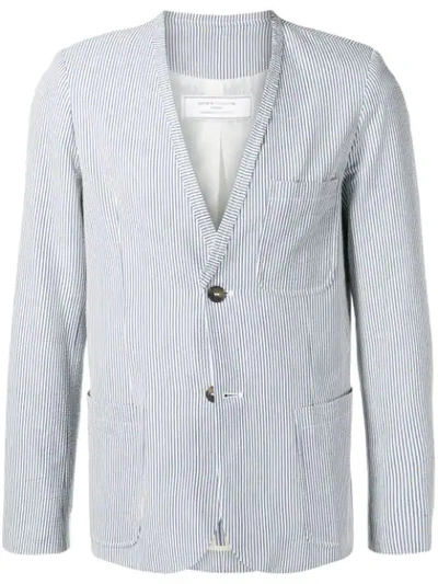 Société Anonyme Seersucker Collarless Blazer In Blue