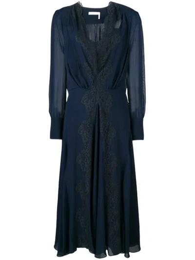Chloé Lace-trimmed Dress Blue In Black