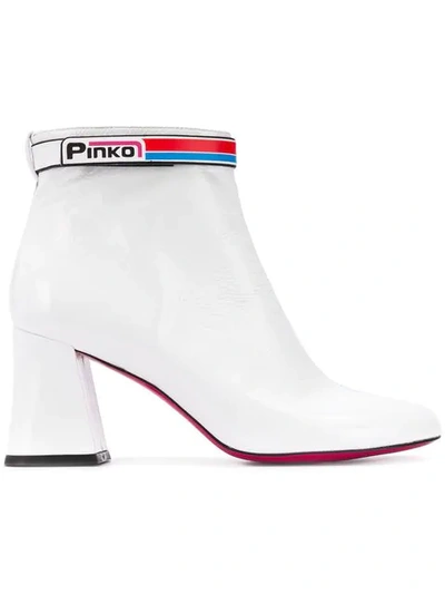 Pinko Logo Strap Ankle Boots In White