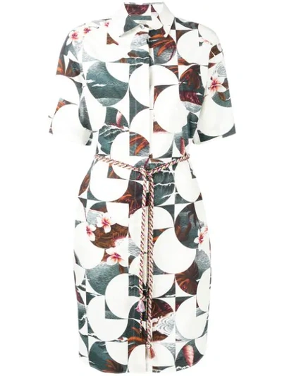 Odeeh Geometric Printing Shirt Dress In White