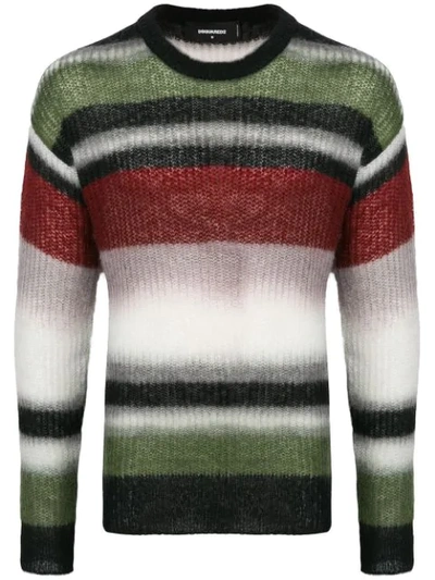 Dsquared2 Striped Wool Blend Knit Sweater In Green