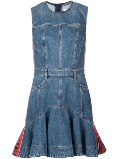 Alexander Mcqueen Striped Grosgrain-trimmed Denim Mini Dress In Indigo