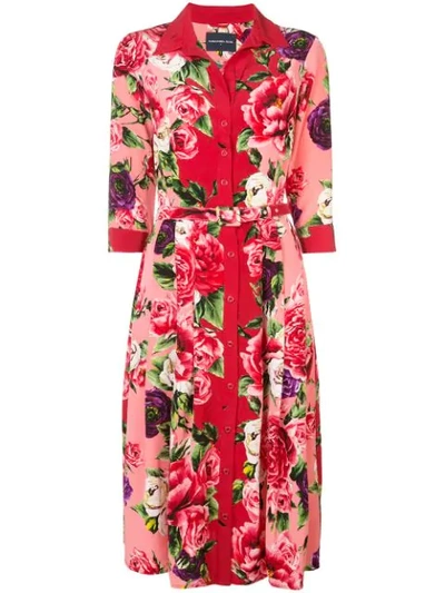 Samantha Sung Audrey Peony Shirt Dress In Red