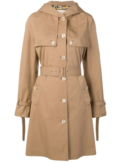 Gucci Hooded Trench Coat In Brown