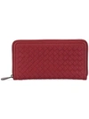 Bottega Veneta Intrecciato Weave Zip-around Wallet In Red