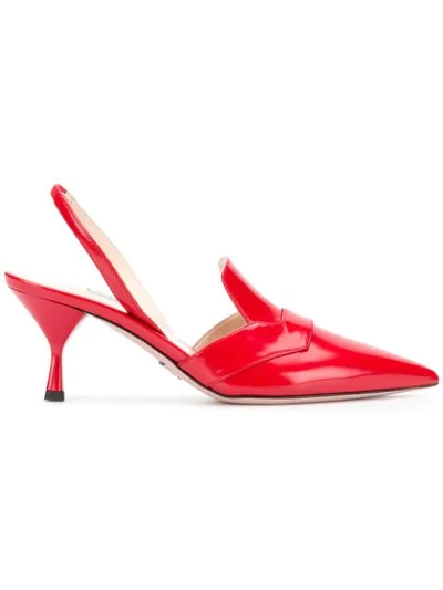 Prada Red Leather Pointy Slingbacks