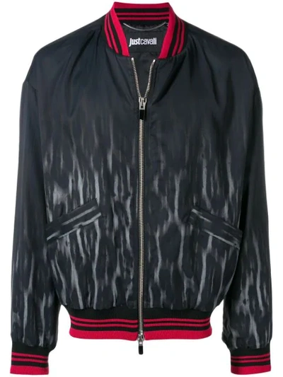 Just Cavalli Faded Leopard Bomber Jacket In Blue