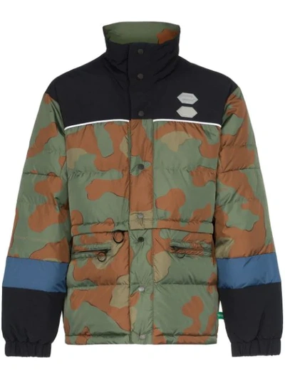 Off-white Camo Print Padded Jacket In Green
