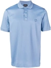Giorgio Armani Embroidered Logo Polo Shirt In Blue