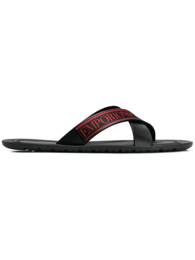 Emporio Armani Logo Flip Flops In Black