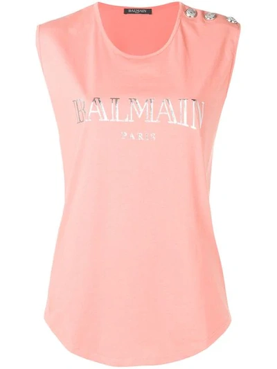 Balmain Buttoned Logo Tank In Kaf Coral