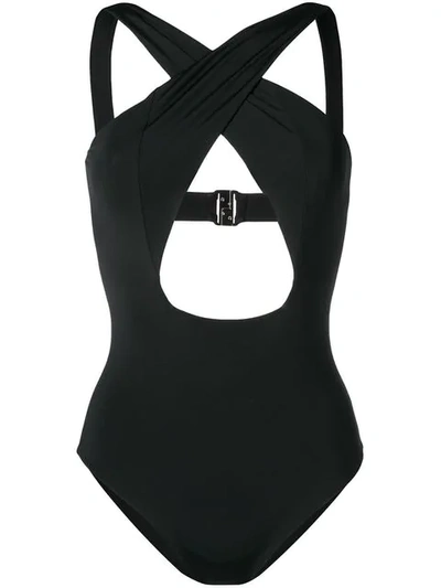 Angelys Balek Cross Front Swimsuit In Black