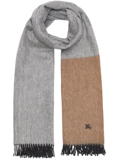 Burberry Colour Block Cashmere Scarf In Grey