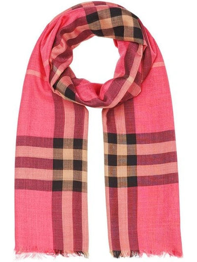 Burberry Lightweight Check Wool And Silk Scarf In Rose Pink