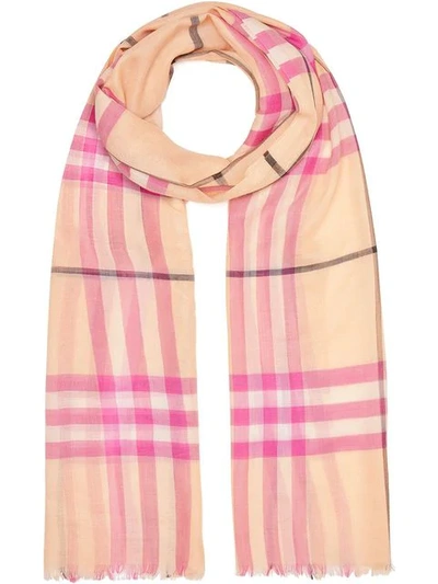 Burberry Lightweight Check Wool And Silk Scarf In Orange