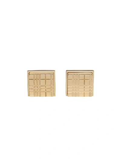 Burberry Check-engraved Square Cufflinks In Gold