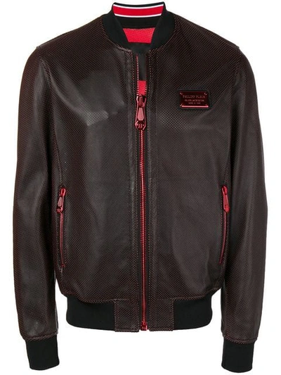 Philipp Plein Zipped Leather Bomber Jacket In Black