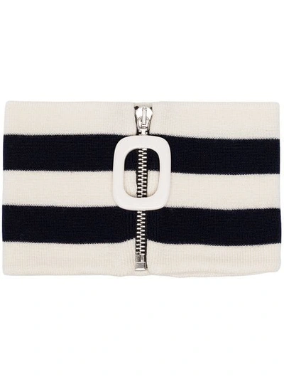 Jw Anderson Navy And Cream Striped Zip Up Wool Neck Cuff In White