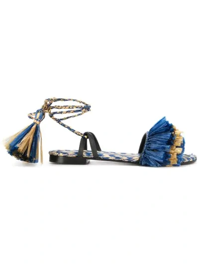 Avec Modération Fringed Ankle Strap Sandals In Blue