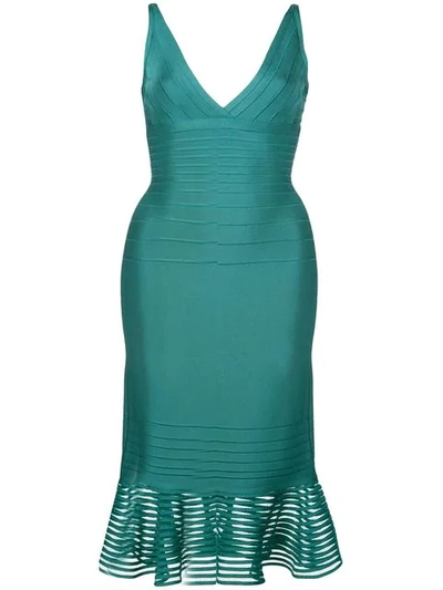 Herve Leger Fitted Party Dress In Green