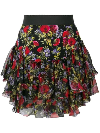Dolce & Gabbana Ruffled Floral Print Charmeus Mini Skirt In Multicolor