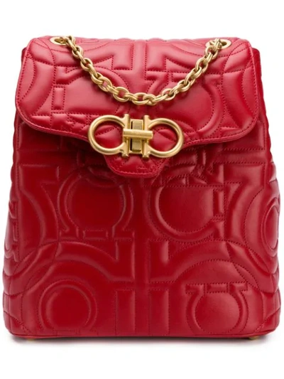 Ferragamo Quilted Gancini Backpack In Red
