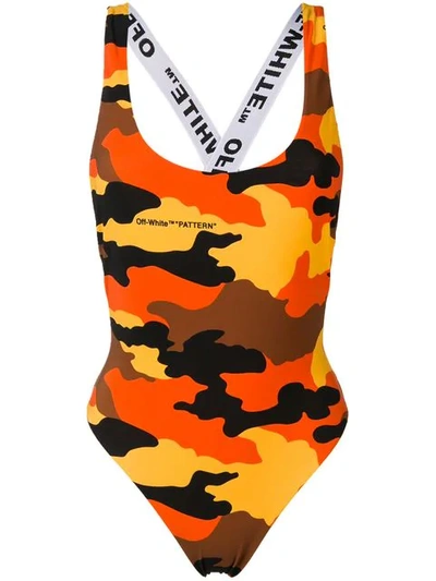 Off-white Reversible Camouflage Print Bodysuit In Orange