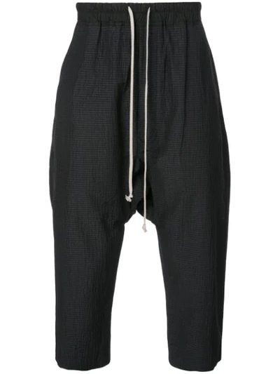Rick Owens Cropped Dropped Crotch Trousers In Black