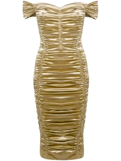 Dolce & Gabbana Ruched Midi Dress In Gold