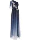 Marchesa Notte Long One-shoulder Dress In Blue