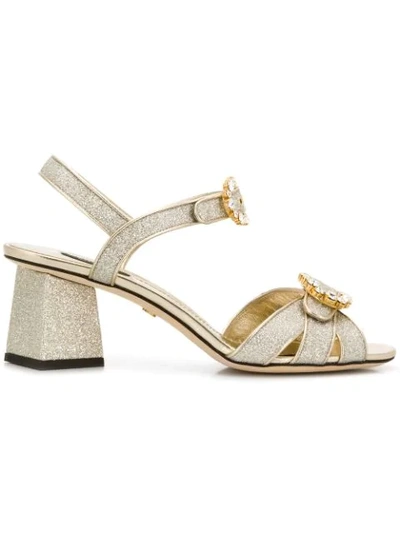 Dolce & Gabbana Crystal Buckle Sandals In Silver