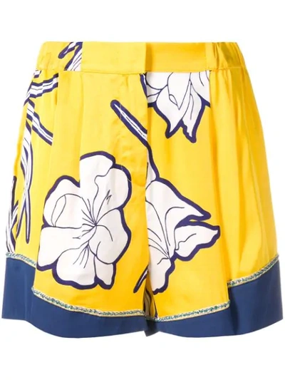 Pinko Floral Print Shorts In Yellow