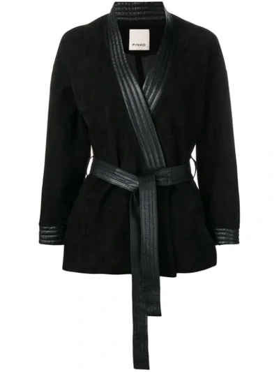 Pinko Belted Leather Jacket In Black