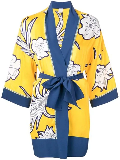 Pinko Floral Print Oversized Coat In Yellow