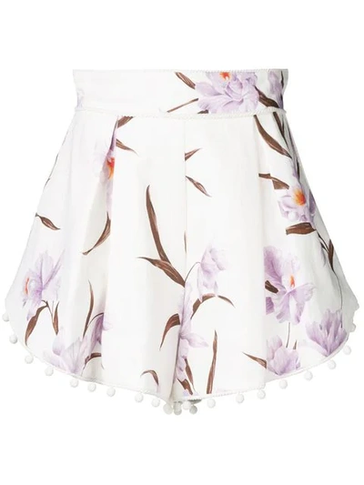 Zimmermann Floral Print Shorts In Ivory/ Lilac Orchid