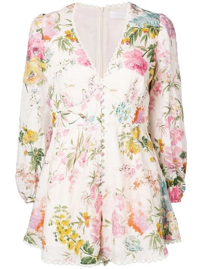 Zimmermann Floral Print Playsuit In White