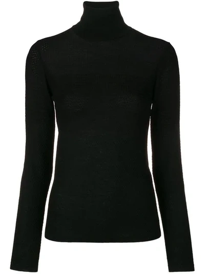 Ferragamo Turtleneck Mesh Sweater In Black
