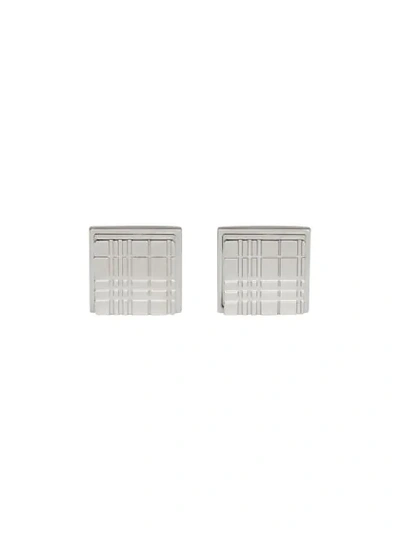 Burberry Check-engraved Square Cufflinks In Silver