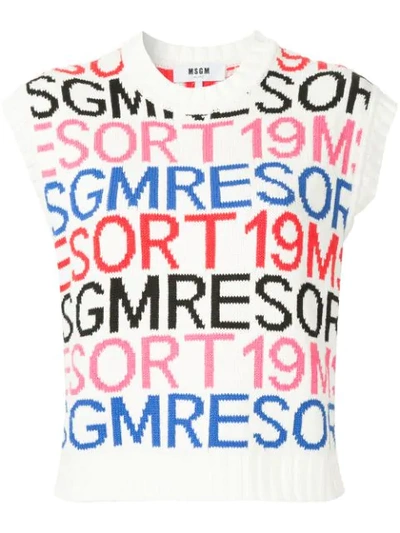 Msgm Logo Intarsia Knit Vest In White