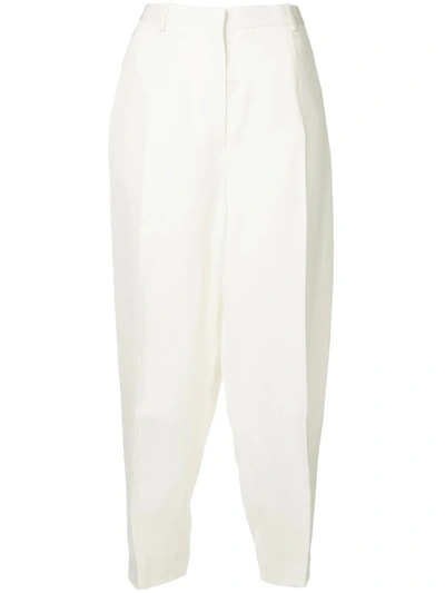 Jil Sander Creased Tapered Trousers In White