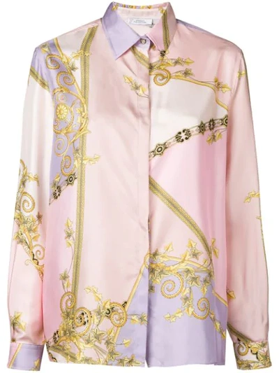 Versace Crystal-embellished Printed Silk Shirt In Pink