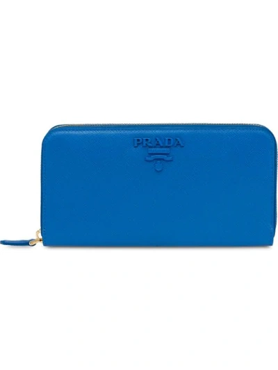 Prada Saffiano Leather Wallet In Blue