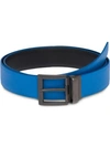 Prada Saffiano Cuir Leather Reversible Belt In Blue