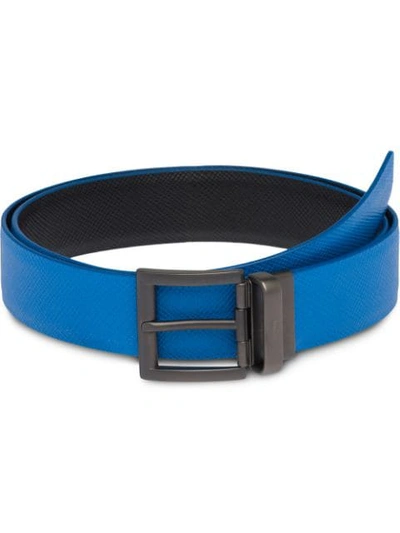 Prada Saffiano Cuir Leather Reversible Belt In Blue