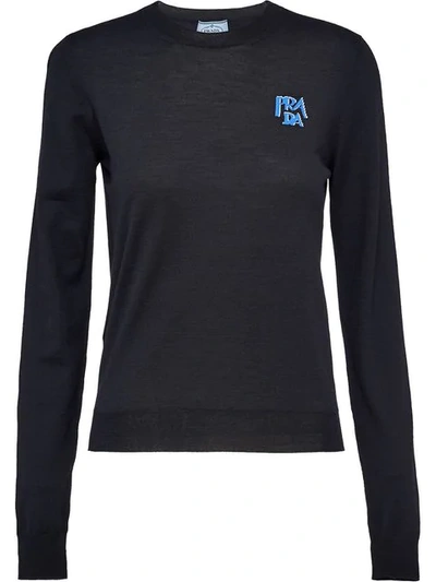 Prada Intarsia Logo Sweater In F0002 Black