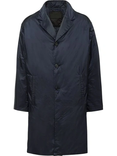 Prada Technical Nylon Raincoat In Blue