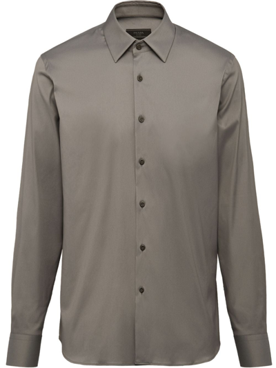 Prada Stretch Poplin Shirt In Iron Gray