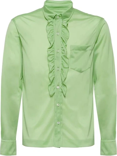 Prada Button Down Ruffled Shirt - Green In Green